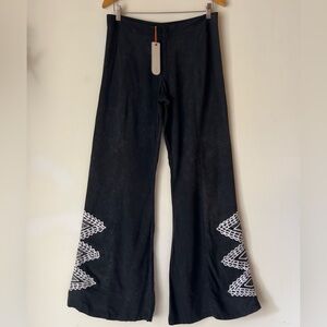 NWT Free People X Tallow Gallery Boho XL Black Pop Pier Embroidered Flare Pant